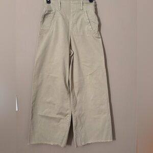 Zara - Green Wide-Leg Pants with Raw Hem